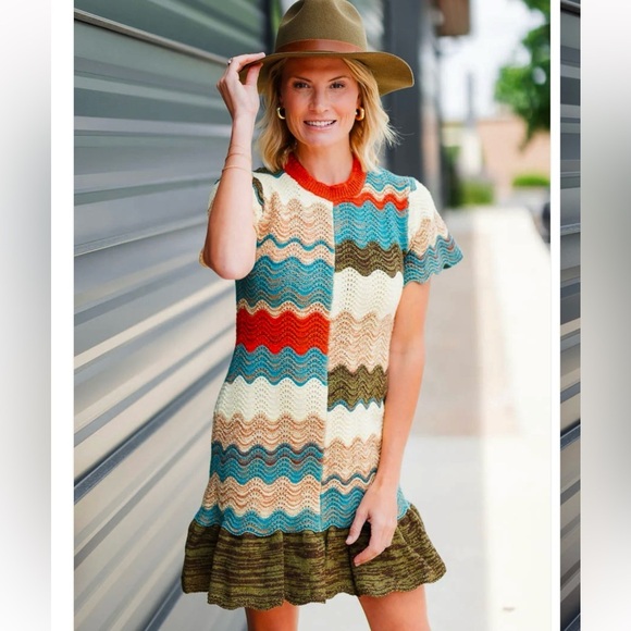 NWT Hunter Bell Wool Bernadette Crochet Knit Dress in Autumn Wave Size XS - Picture 2 of 13